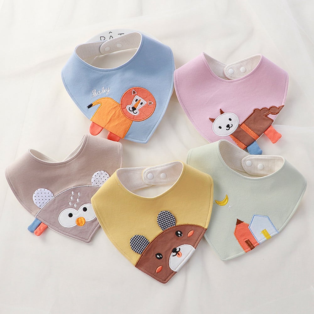 Bavoir triangulaire en coton motifs animaux